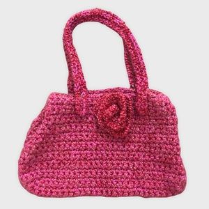 Handmade knit crochet rose pink mini handbag